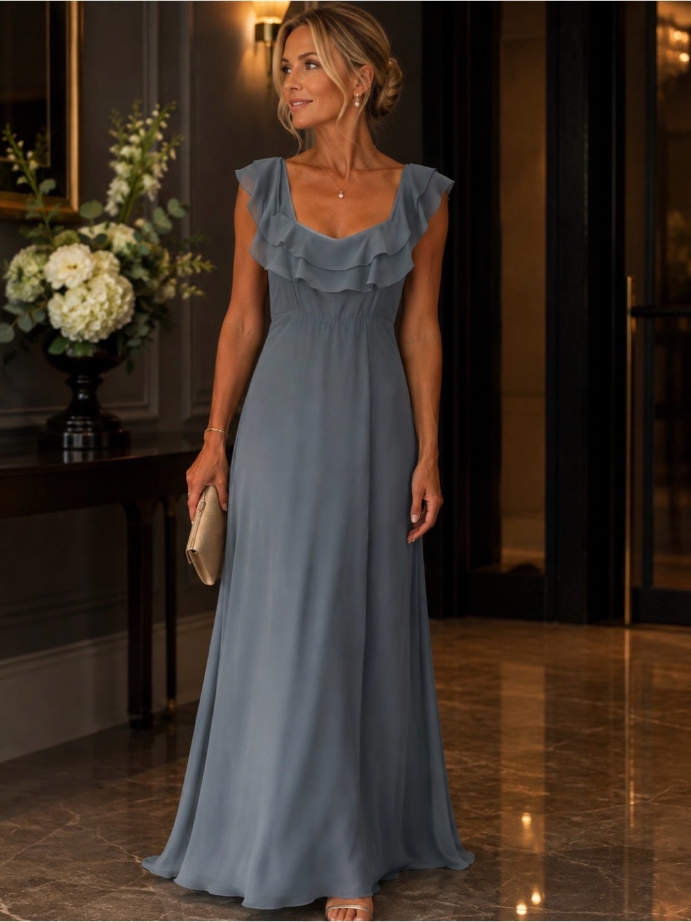 Show Me Your MuMu Dusty Blue Ruffle Maxi Dress
